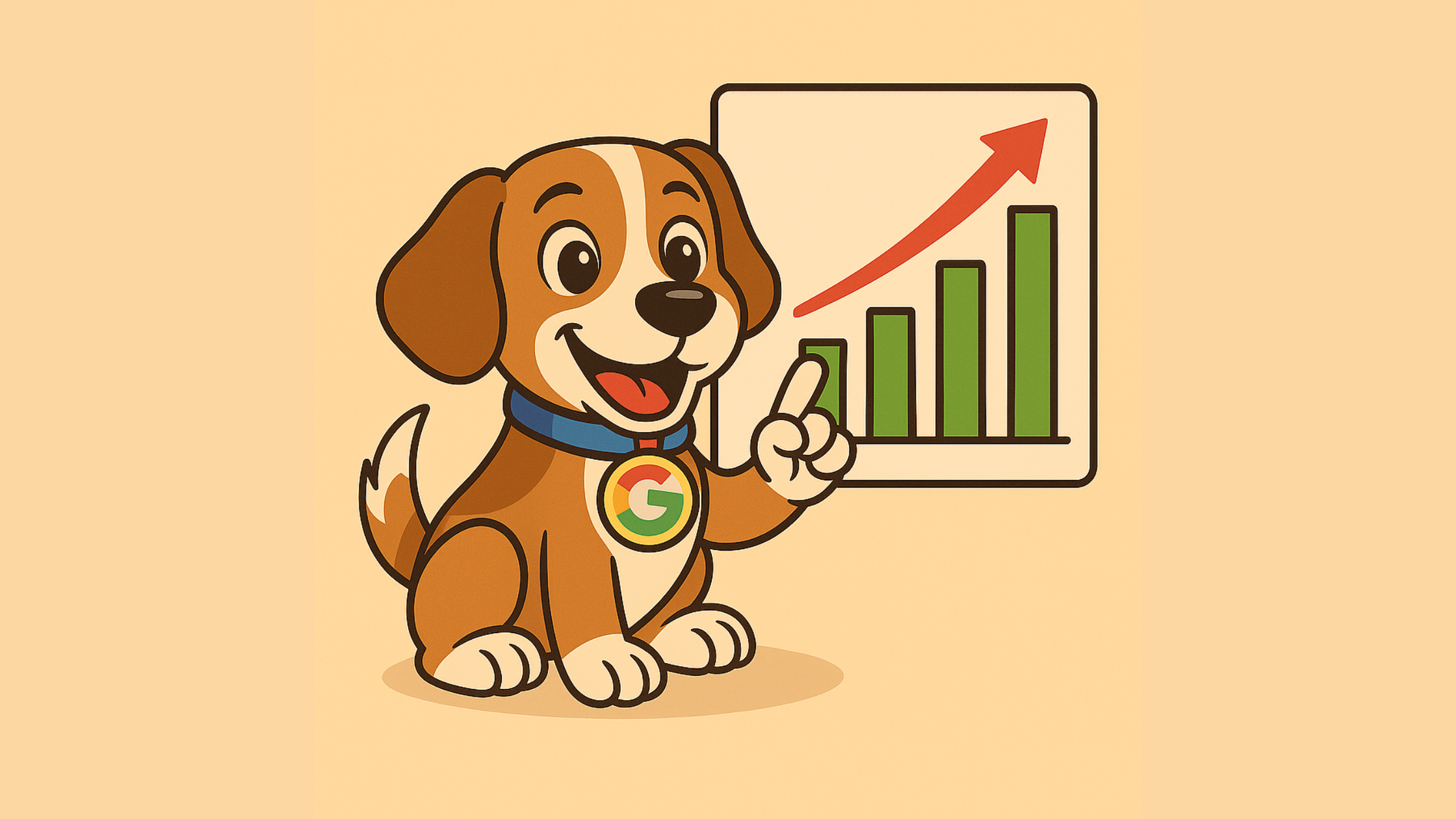 perro rastreador de google sonriendo viendo una métrica al alza